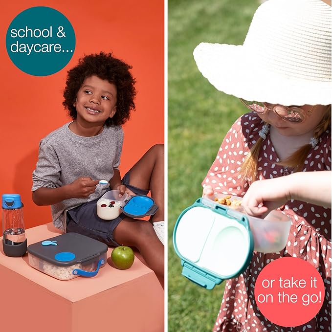 b.box Snack Box - Leakproof Mini Bento Box for Kids & Toddlers, 2 Compartment Snack Containers for Kids, Lunch Containers, Dishwasher Safe, BPA Free, PFAS Free, Ages 4m+, 1 3/4 Cup - Midnight