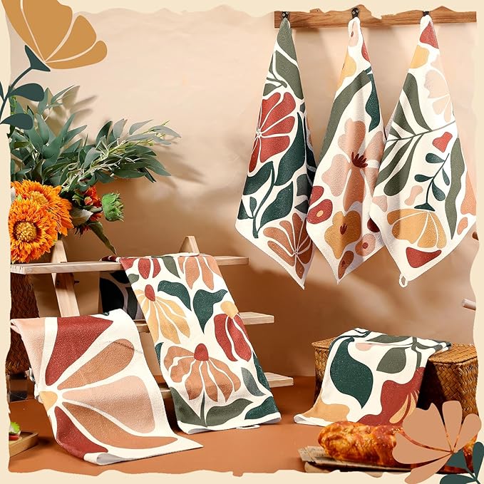 Breling Set of 6 Kitchen Towels Vintage Themed Dish Towel Bathroom Decorative Rustic Cloths Tea Towels for Kitchen Bathroom Home Cooking Housewarming Gift, 14 x 21 inch(Flora,Vintage)