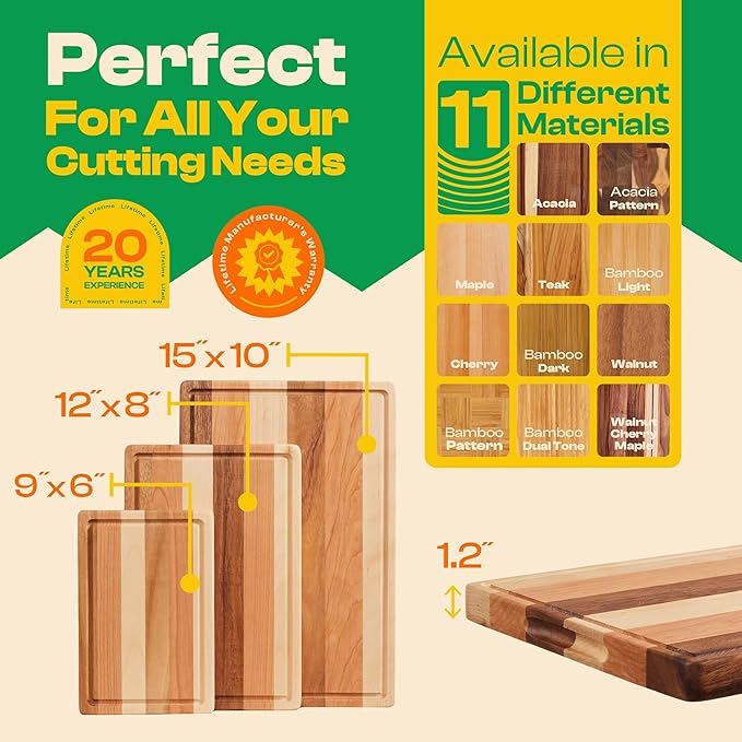 Riveira Walnut/Cherry/Maple Wood Cutting Board Set - Versatile And Durable: 3 Pcs Wooden Cutting Boards - Natural Wooden Cutting Boards For Kitchen Set - Complete Cutting Board