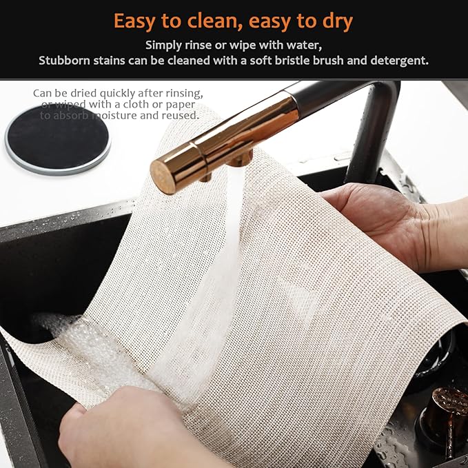 Placemats Set of 6 Washable&Wipeable Place mats for Dining Table Kitchen Indoor Outdoor Table Mats Heat Resistant Non Slip Woven Vinyl Table Placemats (Beige，6PCS)