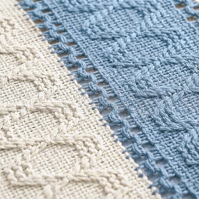 Artoid Mode Sky Blue Farmhouse Rustic Table Runner, Seasonal Holiday Hollow Kitchen Dining Table Decoration for Home Party Decor 12x72 Inch