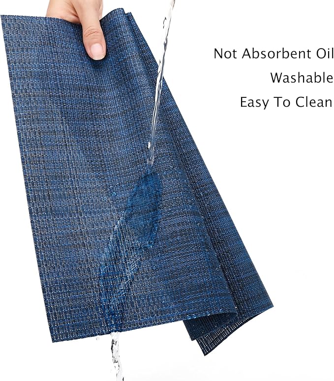 Myir JUN Placemats Set of 10, Vinyl Woven Placemats Place Mats Indoor Set of 10 Washable Table Mats Non-Slip Place mats for Dining Table (Dark Blue)