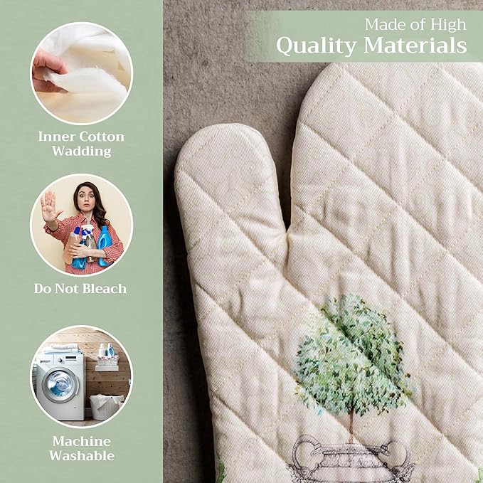 Maison d'Hermine Oven Gloves 100% Cotton Oven Mitt 7" x 13" with Loop Heat Resistant BBQ Cooking Gloves Baking Grilling Gifts for Mothers Day Spring/Summer (Pack of 1, Jardin Du Roy)