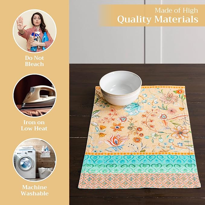 Maison d' Hermine Placemats Set of 4 100% Cotton Washable Cloth Place Mats Reusable Table Mats for Kitchen Dining Party Wedding Gifts for Mothers Day Spring/Summer(Luxury Loft - Peach, 13" x 19")