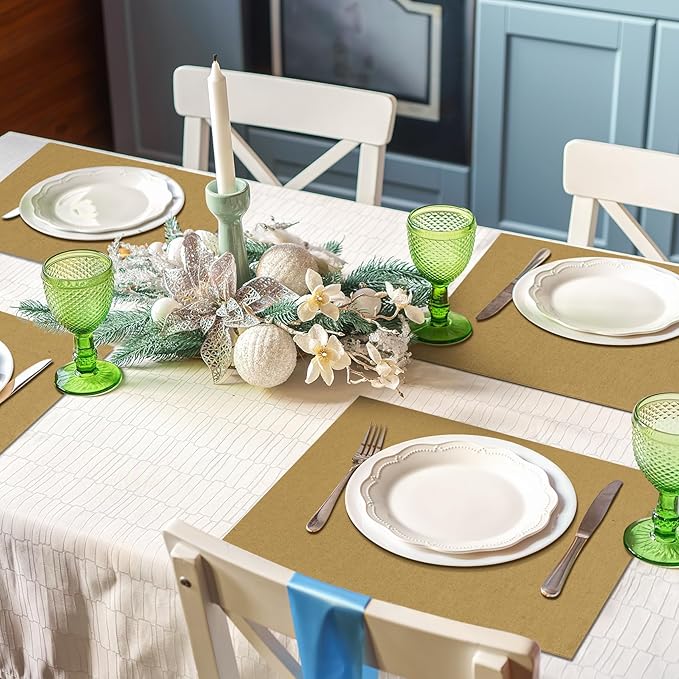MANSPHIL Faux Linen Placemats Set of 4 Washable Fabric Cloth Place Mats Heat Resistant Double Layer Table Mats Wrinkle Free Dining Kitchen Table Decor - 13x19 Inch Oeko Tex Placemat