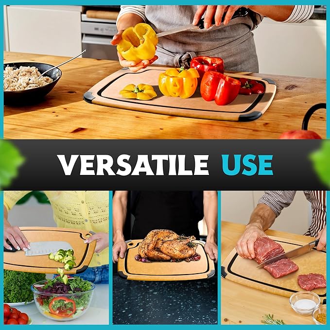 Dishwasher Safe Cutting Boards for Kitchen - Set of 2 Large Composite Wood Cutting Boards with Juice Groove, Non-Slip Feet & Lightweight Eco-Friendly Design 14.5" x 11" and 11.7" x 9.3"