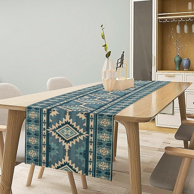 Aztec Table Runner, Western Countryside Native Tribal Art Printed Runner for Home Kitchen Dining Table Living Room Decor Fabric 1 Panel W13xL36in
