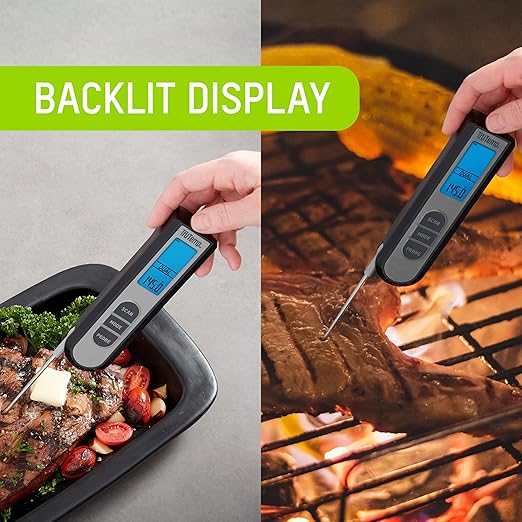 Taylor TruTemp Dual Instant Read Infrared Meat and Food Thermometer, Digital for Cooking, IPX5 Splash Proof Design, Plus Meat Probe for BBQ, Kitchen, Smoker, and Grilling, Gray