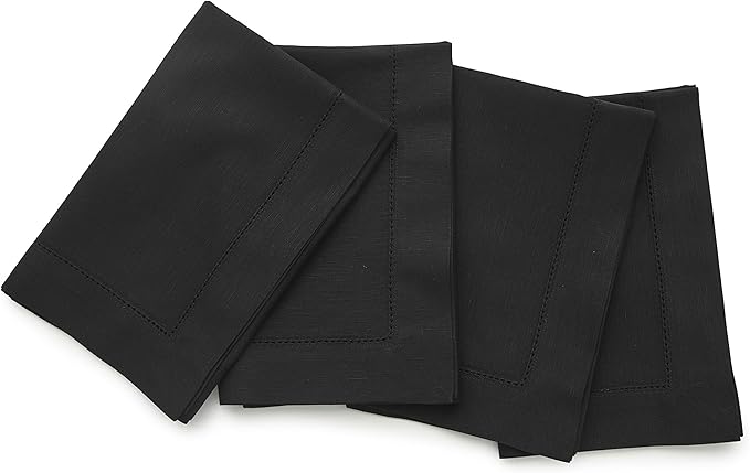 Solino Home Black Napkins Set of 4 - Cotton Linen Hemstitch Dinner Napkins Cloth 20 x 20 Inch for Spring, Summer, Mothers Day - Handcrafted and Machine Washable