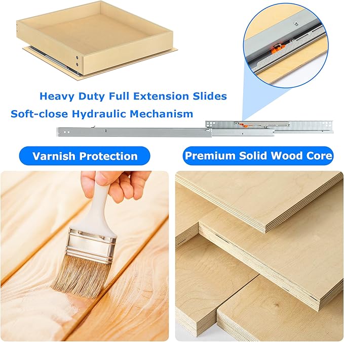 WelFurGeer Heavy-Duty Plywood Pull-Out Cabinet Drawers, 23" W x 22" D Pull Out Drawer for Cabinet, Smooth Slide-Out Shelves for Kitchen Cabinets, Durable Pullout Drawers for Home Kitchen Organization