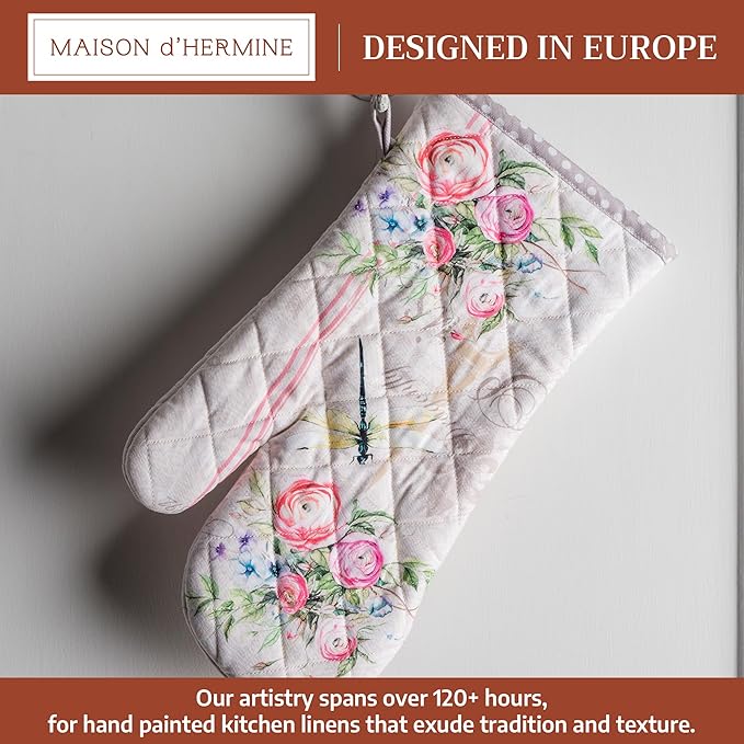 Maison d' Hermine Oven Gloves 100% Cotton Easter Oven Mitt Heat Resistant BBQ Cooking Gloves with Loop for Grilling, Microwave, Barbeque, Champ De Mars Spring/Summer (Oven Mitt (7.5''''x13''''))