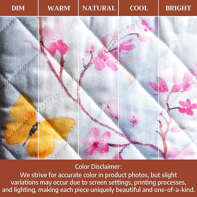 Maison d'Hermine Oven Gloves 100% Cotton Oven Mitt 7" x 13" with Loop Heat Resistant BBQ Cooking Gloves Baking Grilling Gifts for Mothers Day Spring/Summer (Pack of 1, Blossoms in Spring)