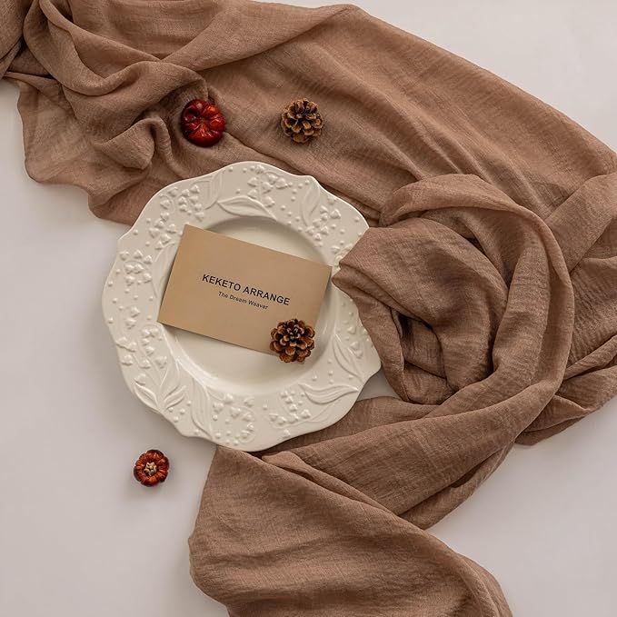 Keketoarrange 3pcs Cheesecloth Table Runner Nude Gauze Rustic Boho Coffee Cheese Cloth 120 Inch 10 FT for Wedding Baby Shower Bridal Shower Birthday Party Long Sheer Farmhouse Home Decorations
