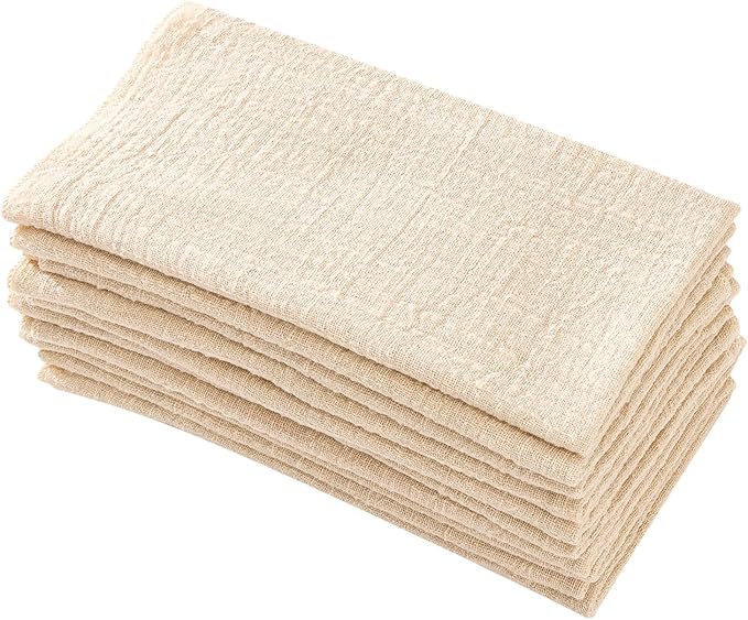 Dinner Cloth Napkins 10 Pack,Gauze Napkins 100% Natural Soft Cotton,Washable Napkins Great for Weddings Decorative,Dinner Parties,Family Everyday Use,40 * 40cm (16 * 16 inches),Beige