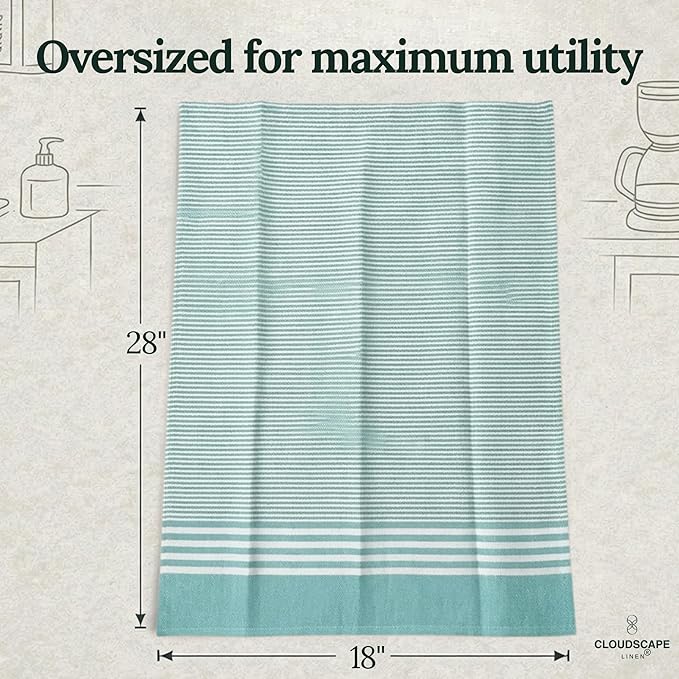 CLOUDSCAPE Kitchen Towels Set of 6 : Cotton-Blended Dish Cloths, Waffle Weave Quick-Drying Dish Towels for Easter Kitchen Accessories, Highly Absorbent, 18”x28” Hand Towels with Hanging Loop - Aqua