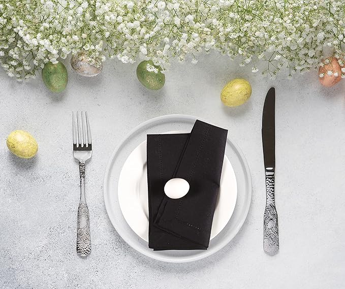 Cloth Dinner Napkin Set of 4 20x20 Inches - Black, Decorative Hemstitched Spring Premium Polyester Cloth Dinning Napkins Ideal for Kitchen, Wedding, Easter | Washable BBQ Parties Napkin for Daily Use