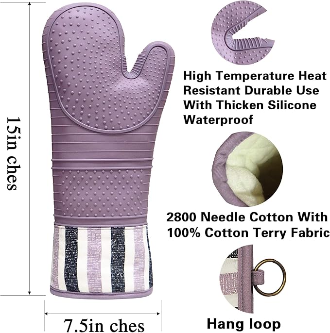 RED LMLDETA Heat Resistant 550 Degree Oven mitt, Silicone Oven Hot Mitts - 1 Pair, Extra Long Professional Baking Oven Gloves - Food Safe,Pot Holders Cooking,Grilling,Kitchen (Purple Mittens)