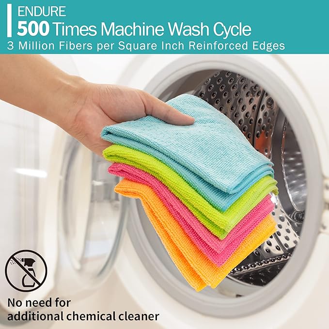 Microfiber Cleaning Cloth, 100 Pack Cleaning Rags, 12" x 12" Shop Towels, Lint Free Reusable All Purpose Microfiber Towels for Cars Kitchen House Office Automotive