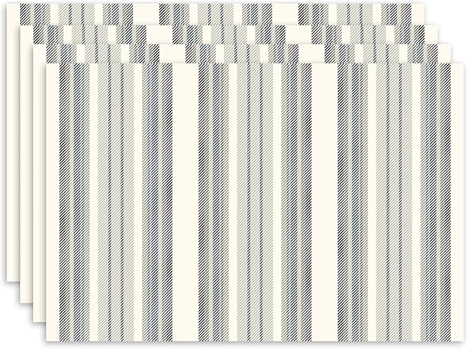Set of 4 Striped Prints Placemats, 12 x 18 Inch Rectangle Table Mats, Linen Fabric Placemat for Indoor & Outdoor Kitchen Dining Home Decor -01