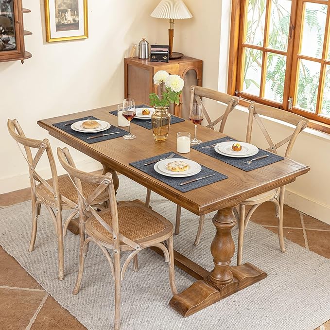 Blue Forest Placemats Set of 6, Dual-Layered Thickened Faux Linen Cloth Place Mats Heat Resistant Machine Washable Wrinkle Free Table Mats Indoor/Outdoor (Dark Grey)