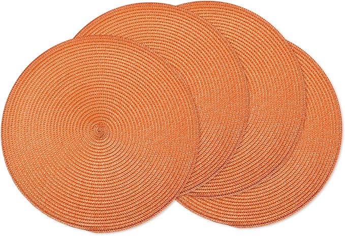 AHHFSMEI Round Placemats Set of 4 Heat Resistant Washable Non-Slip Woven Braided Table Mats for Dining Table Kitchen & Home Decor (Orange, 4)