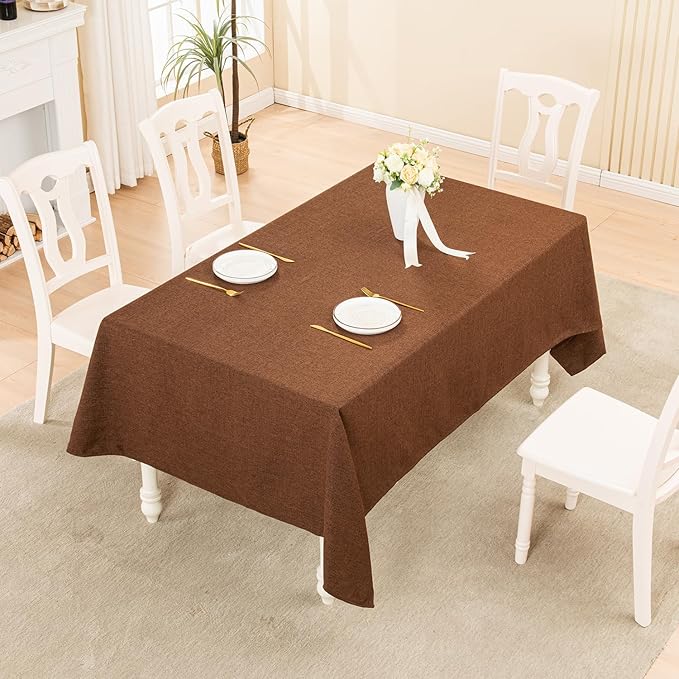 BALCONY & FALCON Rectangle Tablecloth Washable Wrinkle Resistant and Water Proof Table Cloth Decorative Linen Fabric Tablecloths for Dining Parties Kitchen Wedding and Outdoor Use(Coffee Brown, 55x95)