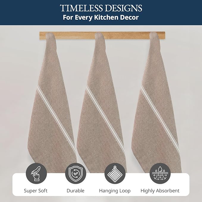 LANE LINEN Kitchen Towels Set - 100% Pure Cotton Dish Towels for Kitchen, Super Absorbent Kitchen Hand Towel, Tea Towels, Soft & Durable Dish Cloths, Pack of 6 – 14”x25”, Beige