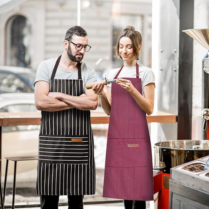 BeLuyi 2 Pack Adjustable Bib Apron with 2 Pockets Chef Cooking Kitchen Restaurant Aprons for Women Men