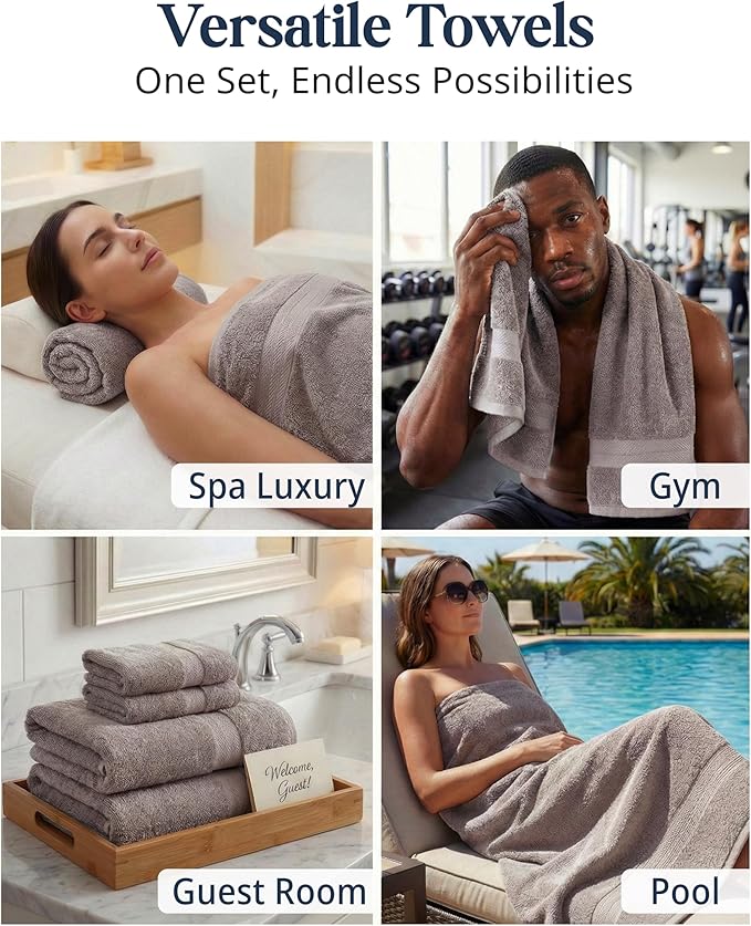 LANE LINEN Luxury Towels and Washcloths Sets - 24 PCs - 100% Ring Spun Cotton Soft Towel - Durable, Absorbent & Long Lasting Towels for Family - Housewarming Gift - Fade Resistant - Platinum