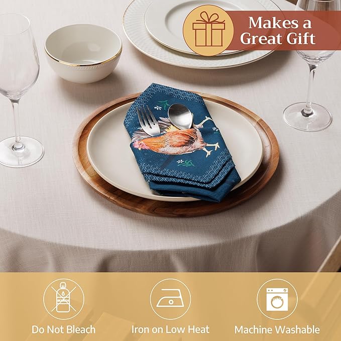Maison d' Hermine Cloth Napkins Set of 4 100% Cotton Everyday Reusable Square Napkins Cloth Washable Dinner Party Wedding Restaurant Gifts for Mothers Day Spring/Summer(Meadow Rooster, 18" x 18")