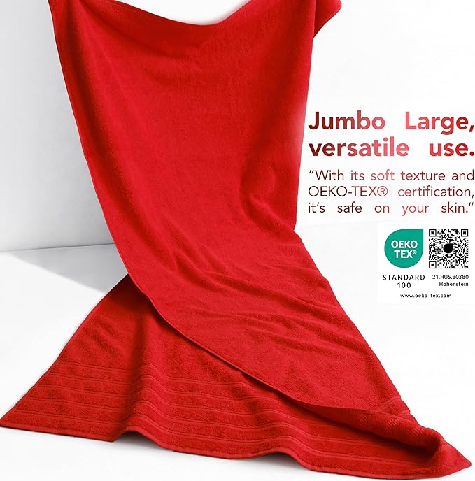 American Soft Linen 35x70 Jumbo Large Bath Towel, 600 GSM 100% Cotton Turkish Bath Sheet, Oversized Luxury Bath Towel for Bathroom Beach and Pool, Red