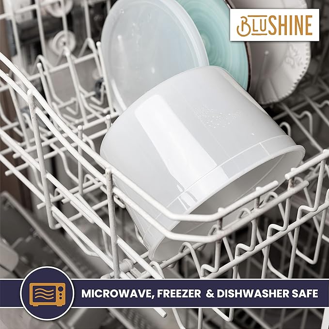 BluShine [12 Sets - 64 oz.] Plastic Deli Food Storage Containers with Airtight Leak Proof Lids - Washable And Reusable - Recyclable BPA-Free - Microwave, Fridge, and Freezer Safe
