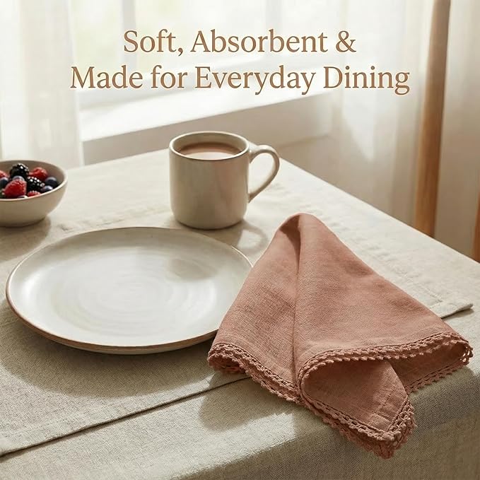 ACCENTHOME Blush 12-Piece 18x18 inch Cotton Dinner Napkins - Soft, Premium Hotel Quality, Reusable, Perfect for Family Dinners, Weddings & Everyday Use