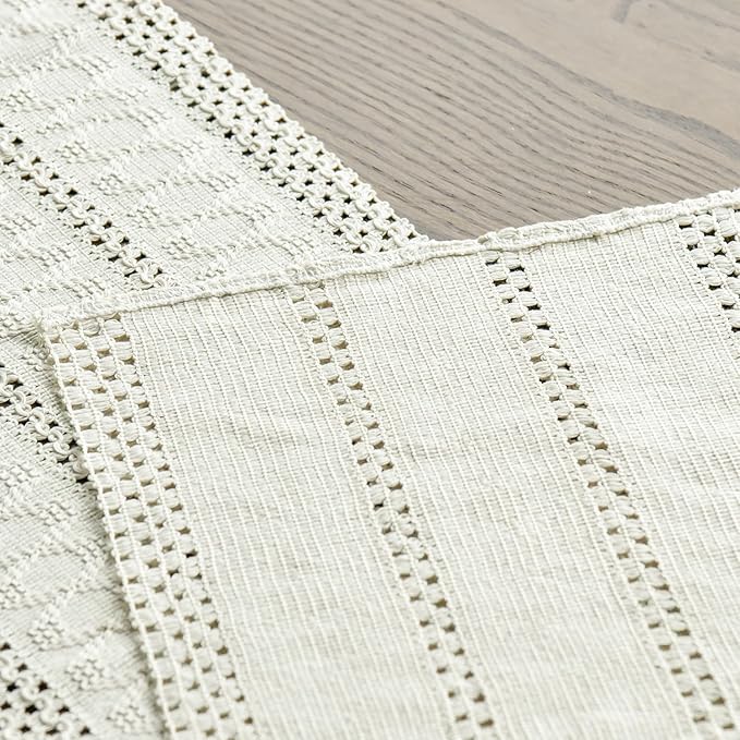 Artoid Mode Beige Farmhouse Woven Rustic Hollow Table Runner, Seasonal Holiday Hollow Kitchen Dining Table Decoration for Home Party Decor 12x72 Inch