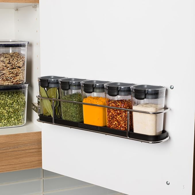 Progressive ProKeeper+ 6-Piece Spice Rack Set - Airtight, BPA-Free, Dishwasher Safe, Sits on Countertop or Mounts to Wall/Cabinet, Includes 24 Labels