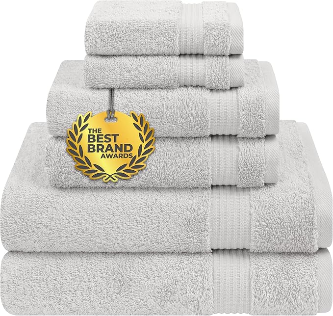 Cotton Paradise 6 Piece Towel Set 100% Cotton Soft Absorbent Turkish Towels for Bathroom 2 Bath Towels 2 Hand Towels 2 Washcloth Silver Gray Towel Set