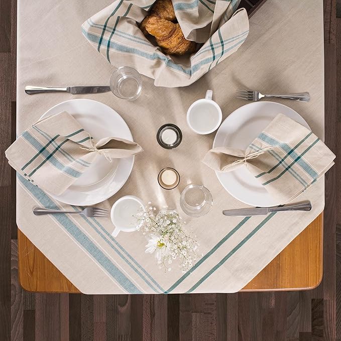 DII French Stripe Tabletop Collection Farmhouse Style Dining Table Linen Napkin Set, 20x20, Taupe/Teal, 6 Piece
