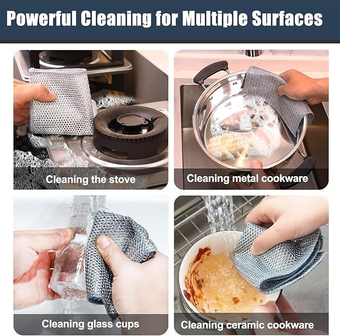 Double Layer Steel Wire Dishcloth, 20 Pcs Double-Layer Steel Wire Cleaning Cloth,Powerful Cleaning Non-Scratch Wire Dishcloth Rag for Cookware, Sinks, Dishes, Stove Tops (7.87''x7.87'') New Upgrade
