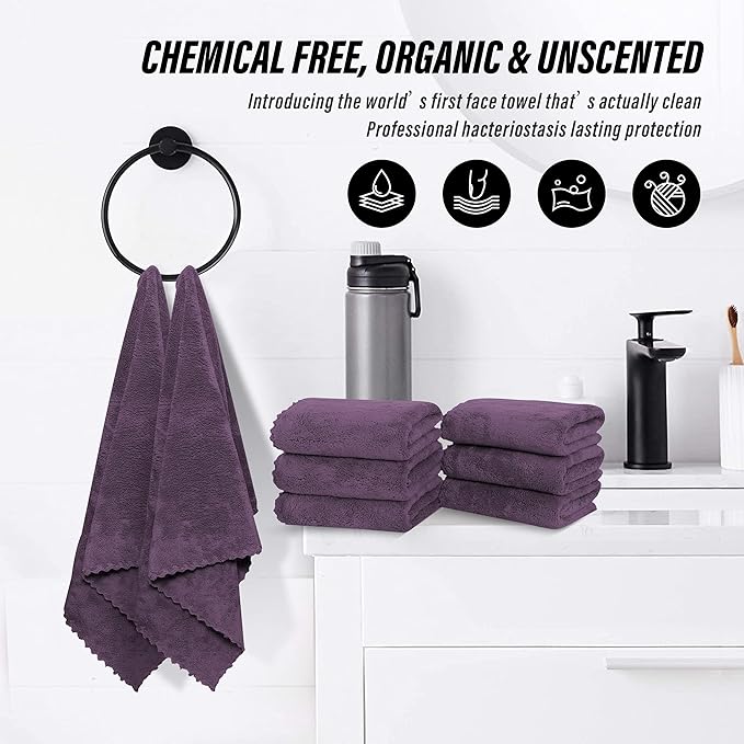 MOONQUEEN 6 Pack Premium Hand Towels - Quick Drying - Microfiber Coral Velvet Highly Absorbent Towels - Multipurpose Use as Hotel, Bathroom, Shower, Spa, Hand Towel 16 x 28 inches (Plum)