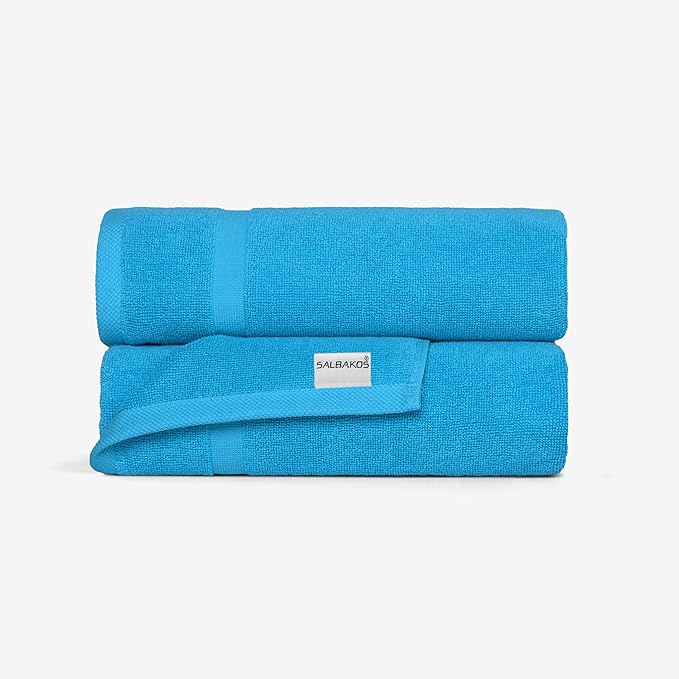 SALBAKOS 100% Turkish Cotton Bath Mat Set 2-Piece - 20x34 inch, Hotel & Spa Collection, Soft, Absorbent, Long Lasting, Durable Bathroom Rugs | Made in Turkey (Aqua, 2 Bath Mats)