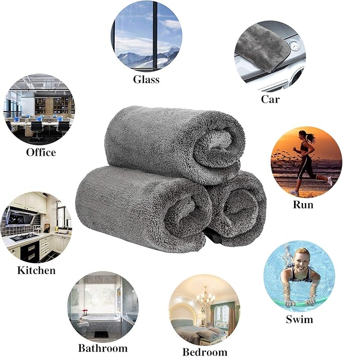 GTF Microfiber Car Cleaning Cloths, Upgraded 1200gsm Ultra-Thick Cars Drying Towel Microfiber Cloth for Car and Home Polishing Washing and Detailing 16'' x 16''(3 Pack)