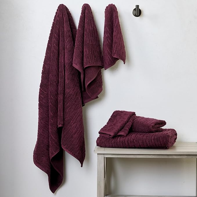 SKL Home CloudSoft 100% Cotton Luxury 6-Piece Towel Set, 600 GSM, Ultra Plush & Absorbent - 2 Bath Towels, 2 Hand Towels, 2 Washcloths, Bordeaux