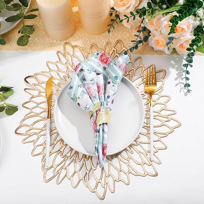 Tatuo Spring Flower Cotton Cloth Napkins Set of 24, 15 x 15 Inch Floral Dinner Napkins Soft Absorbent Washable for Family Cocktail Wedding Kitchen Dining Room Table Tea Party(Eucalyptus, Flowers)