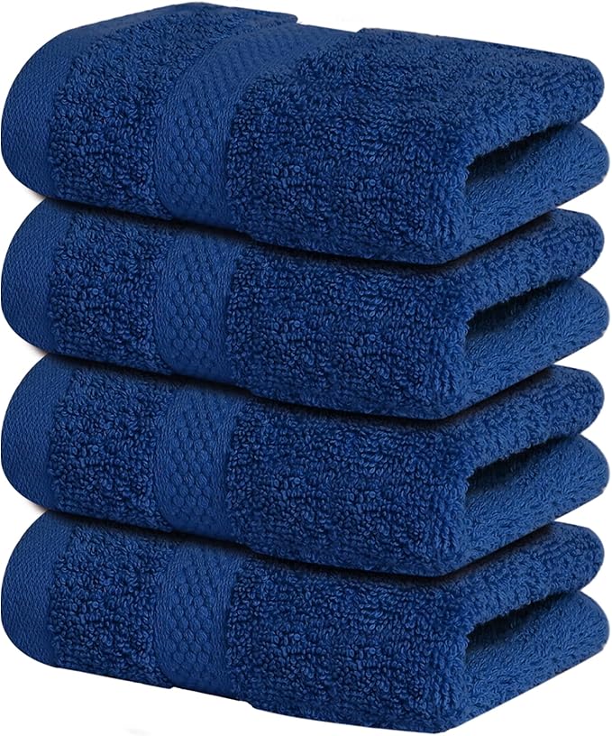 Infinitee Xclusives Luxury Wash Cloths for Showering [13x13] – 100% Cotton Washcloths [Pack of 4], Soft and Absorbent Face Towels for Bathroom Wash Clothes, Gym, and Spa (Tranquil Navy)