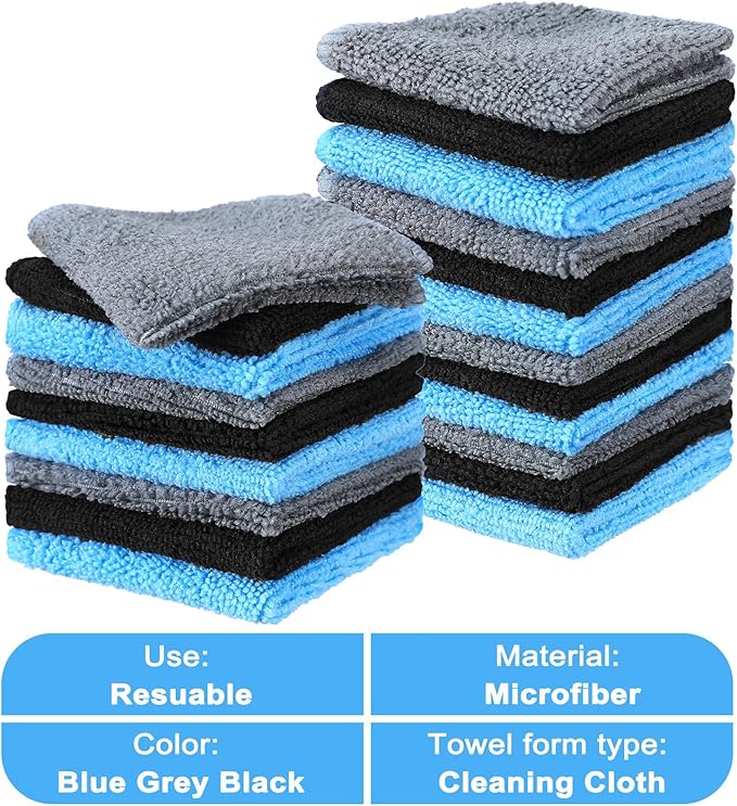 Tanlade Cleaning Cloth Dry Erase Cloth Cleaning Rags Reasonable Kitchen Towels Microfiber Towels Cars Wash(6 x 6 Inch,Blue/Gray/Black,50 Pcs)