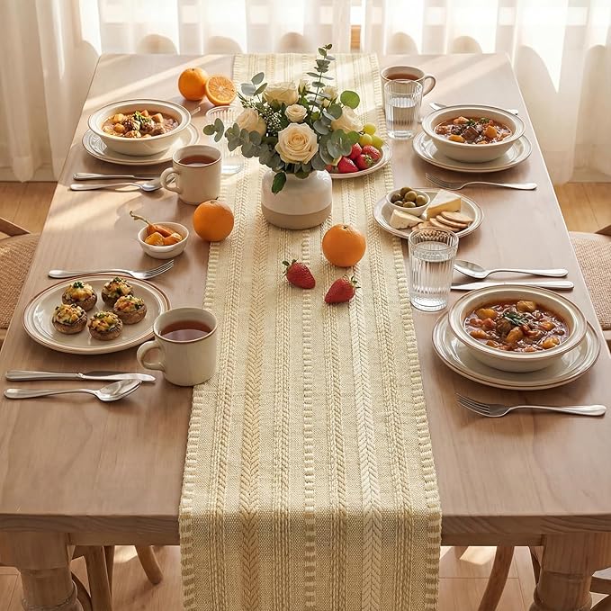 Artoid Mode Burlap Brown Farmhouse Woven Table Runner, Seasonal Holiday Rustic Kitchen Dining Table Decoration for Home Party Decor 12x72 Inch