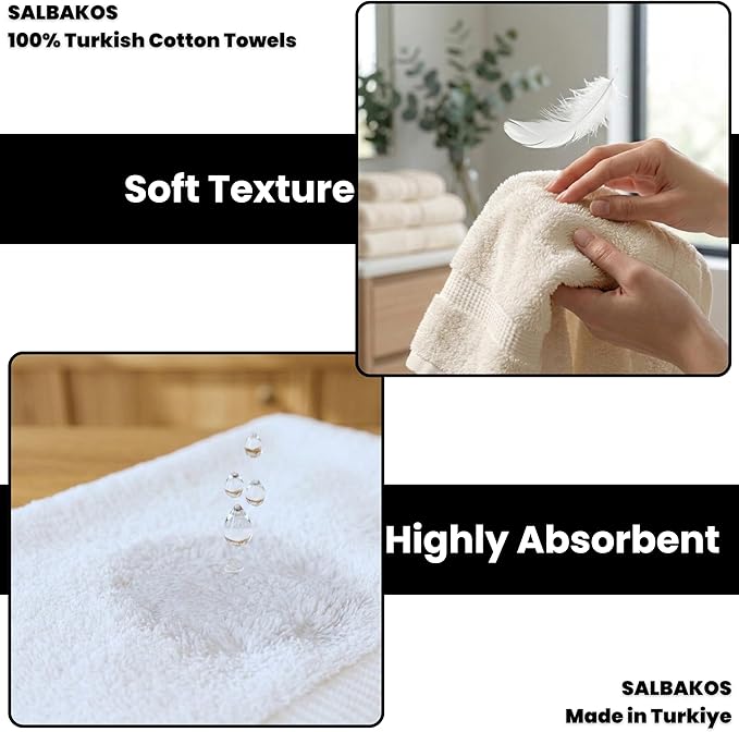 SALBAKOS 100% Turkish Cotton 6-Piece Towel Set | Heirloom Quality Hotel & Spa Collection | Soft, Super Absorbent 2 Washcloth, 2 Hand, 2 Bath Towel Sets | Made in Turkey (Aqua, 6 Piece Towel Set)