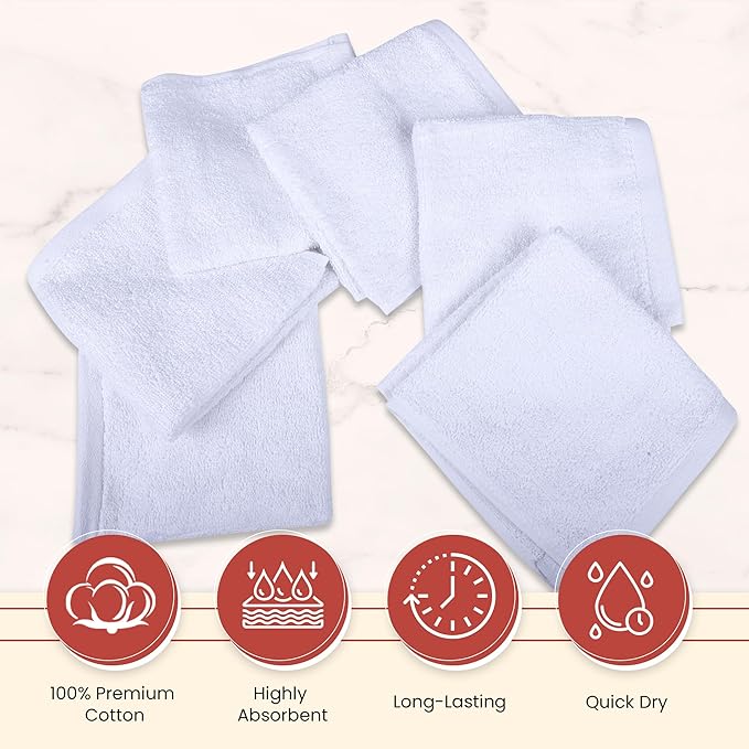 Vintage Vista 100% Cotton Dish Cloths (Pack of 6) - Dish Rags for Washing Dishes - Reusable & Highly Absorbent Kitchen Towels - Kitchen Rags fo Easter - (12" x 12" - White II)