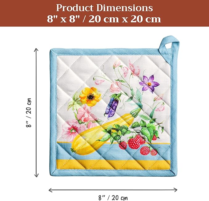 Maison d' Hermine Pot Holders 100% Cotton Heat Resistant Potholders 8" x 8" Hot Pads with Loop BBQ Cooking Baking Gifts for Mothers Day Handling Hot Pans Spring/Summer (Pack of 1, Giverny)