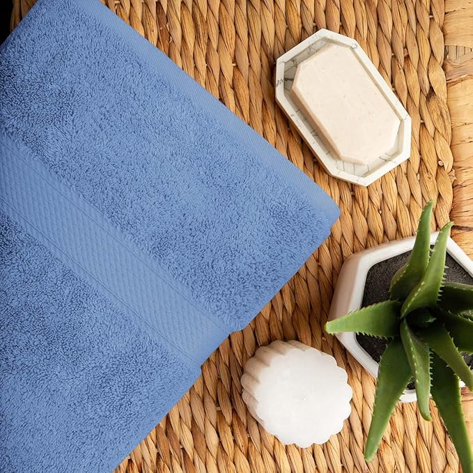 SUPERIOR Egyptian Cotton Pile 10 Piece Towel Set, Includes 2 Bath, 4 Hand, 4 Face Towels/Washcloths, Ultra Soft Luxury Towels, Thick Plush Essentials, Guest Bath, Spa, Hotel Bathroom, Denim Blue